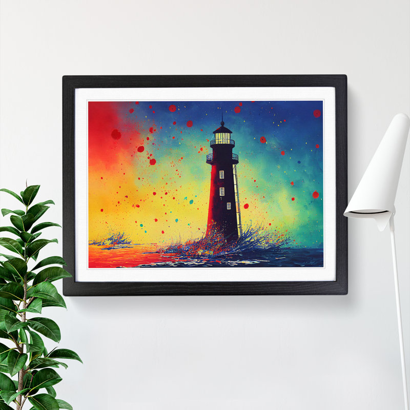 Lighthouse Splash Vol.6 1 Piece Single Picture Frame Painting, 46cm H x 64cm W x 2cm D, Black