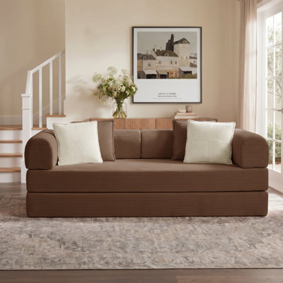 79"W Boneless Convertible Sleeper Sofa Bed with 4 Pillows, Corduroy Folding Mattress Couch, Removable & Washable Cover, Compression Lounge Sofa Couch for Living Room Small Spaces
