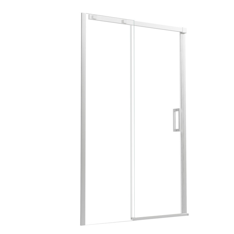 Porte de douche coulissante simple sans cadre de 44 à 48 po x H 74 po avec verre trempé transparent, Nickel brossé