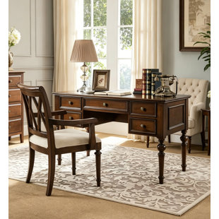 Classic Farmhouse Style Wood Executive Desk with Turned Legs