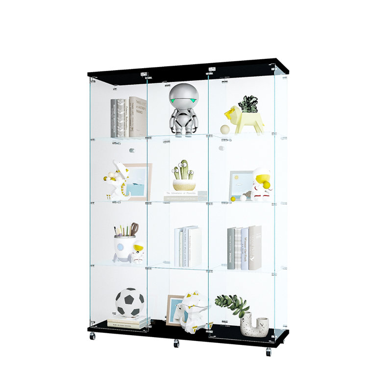 Vitrine à 3 portes avec 4 tablettes en verre, Noir