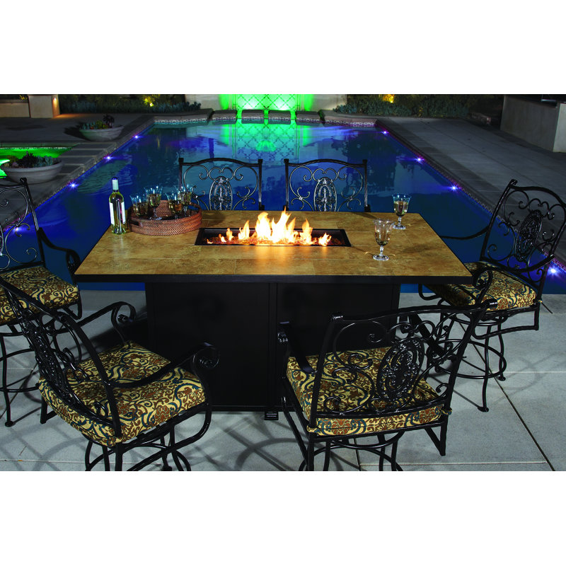 Elba Rectangle Aluminum Propane and Natural Gas Fire Pit Table, Carbon Black, 24" H x 72" W x 28" D, Pallazo White
