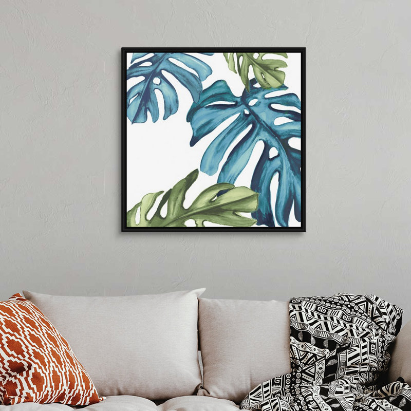 «Palm Leaves I» par Eva Watts - reproduction d'art sur toile, H 32 po x l 32 po x P 1,75 po, Cadre noir