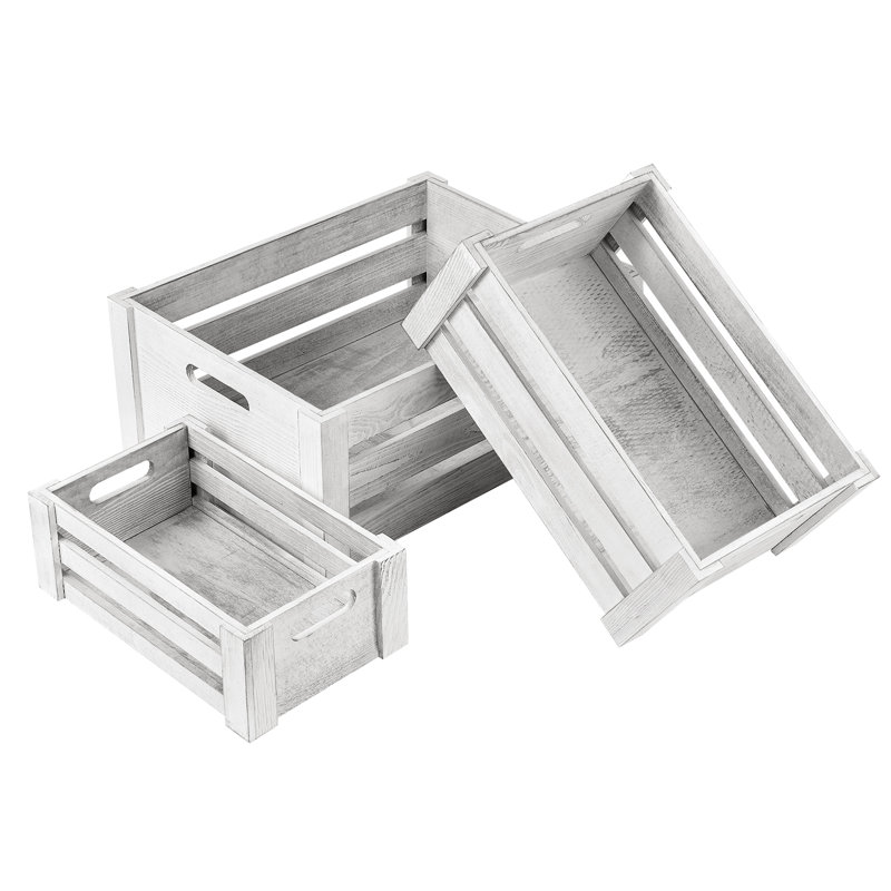 Ensemble de 3 caisses en bois massif, Gris clair