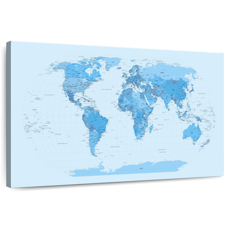 Carte du monde Aliaz - blues, H 16 po x l 24 po