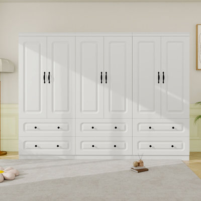 70.87"H Freestanding Wardrobe Armoire With Hanging Rods, 6-Door  Armoire Closet With Drawers For Bedroom by Lark Manor