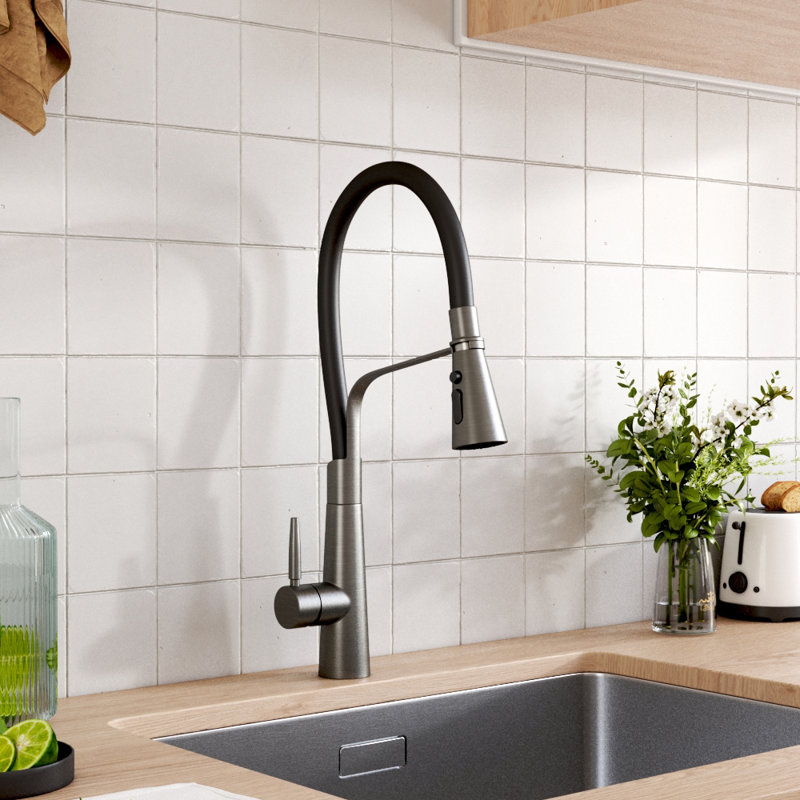 Happy Larry Ashburton Pull Down Kitchen Faucet, Matte Black/Nickel