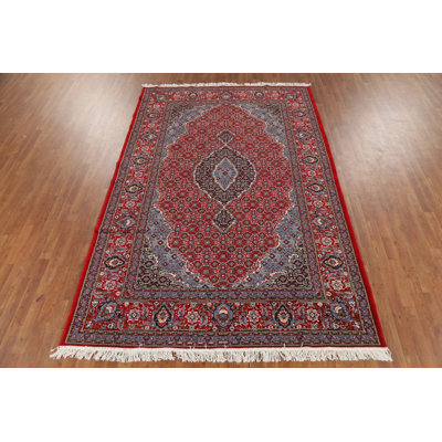 Geometric Red Traditional Turkish Living Room Area Rug 6x10
