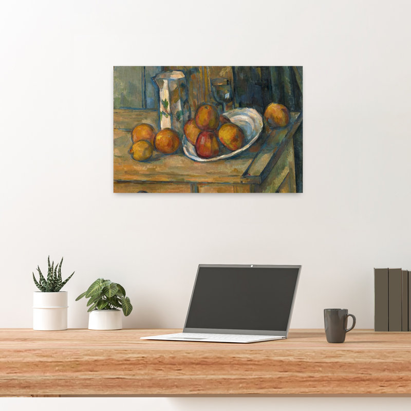Nature morte au pot à lait et aux fruits, vers 1900. Estampe d'art mural abstrait contemporain., H 16 po x l 24 po