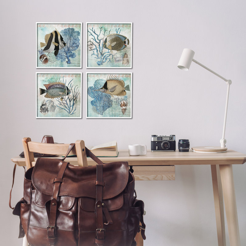 «Tropical Fish & Coral Collages», ensemble de 4 giclées encadrées par Susan Arnot, H 12 po x l 48 po