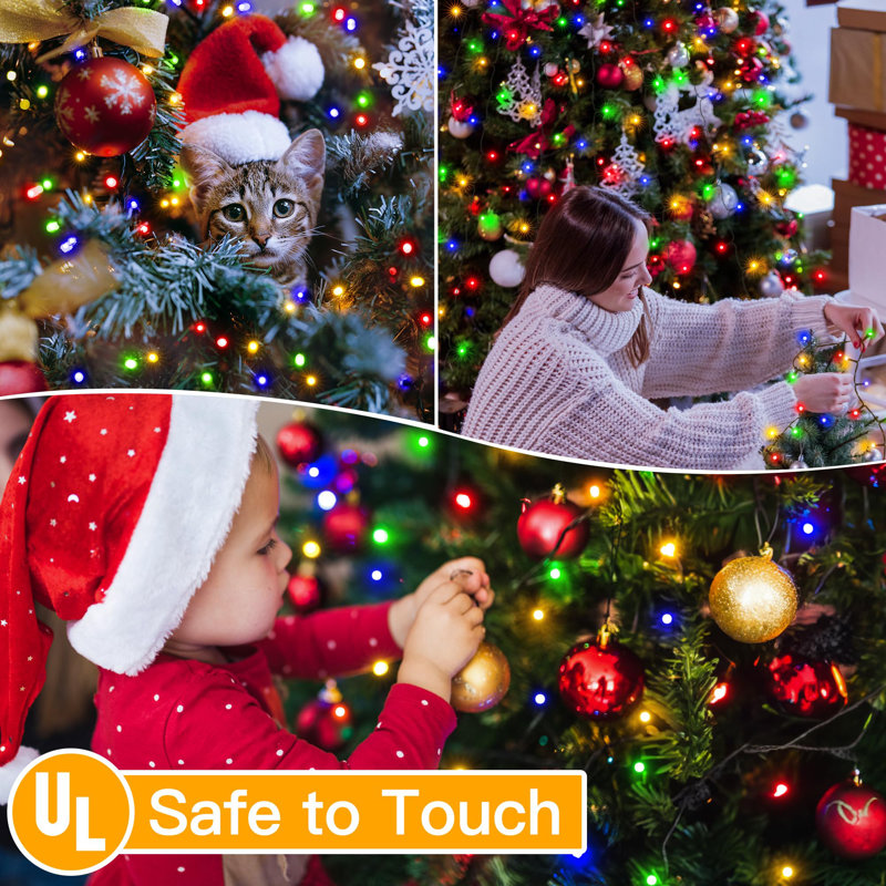 Arbre de Noël avec lumières 400 DEL 8,2 pi * 16 cordes avec anneau, 8 modes d'éclairage 3 lumières de Noël à intensité variable intérieur / extérieur avec télécommande, imperméable pour décoration de Noël