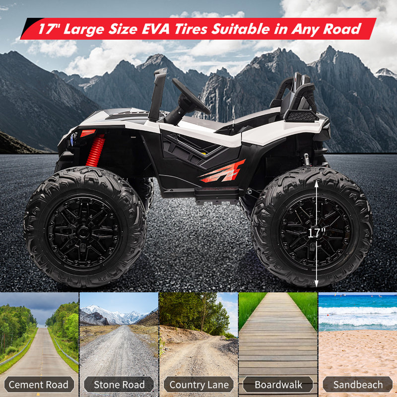 24V White 2-Seater Kids Ride-On UTV with Remote Control