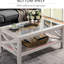 Table basse de salon, plateau en verre trempé avec rangement, 99,7 cm x 55,2 cm, chêne blanc, idéale pour la décoration intérieure