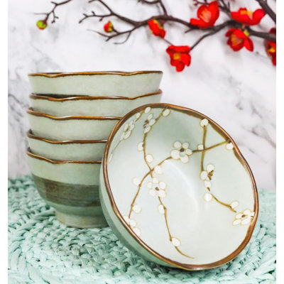Made In Japan Ceramic Soushun Sakura Cherry Blossoms Small Rice Soup Bowls 10Oz