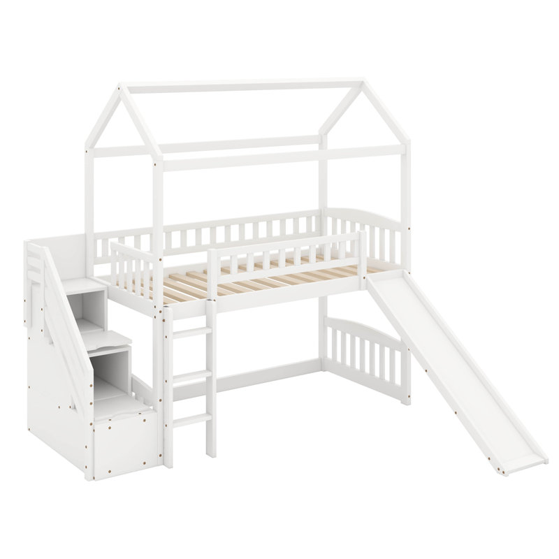 Lit mezzanine simple avec glissade, Blanc