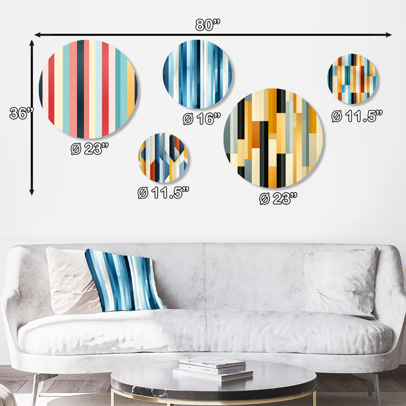 Plainfield - Ensemble abstrait d'art mural rond moderne de 5