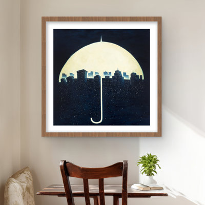 City Under Umbrellas - Framed Matted Print for Home Decor
