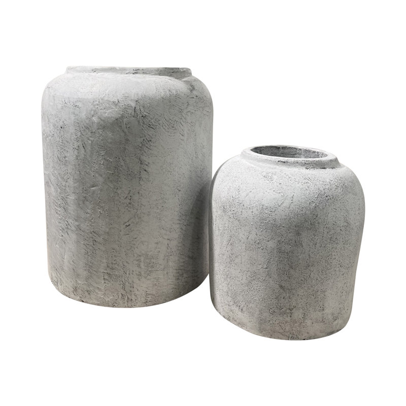 Jardinière en ciment blanc antique H 18 po, pots de plantes décoratifs pour toutes les plantes d'intérieur