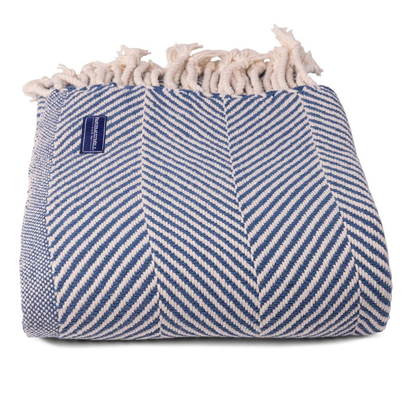 Jeté en coton Coastal Monhegan, Light Blue Chevron