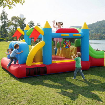 Adam 15.3Ft X 8.9Ft Inflatable Obstacle Course Bounce House with Double Slides & 550W Blower, Outdoor Bouncy Castle for Kids 3–12