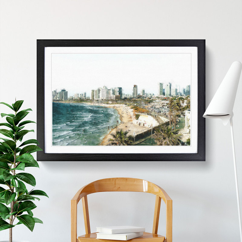 Tel Aviv Israel Skyline - Framed Print, 24cm H x 33cm W x 2cm D, Black Framed