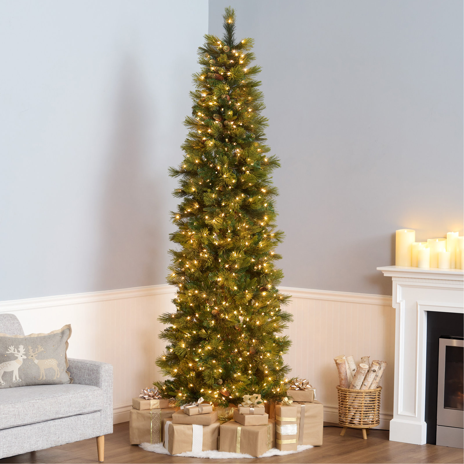 Slim Pre-Lit Pine Tree, 9'