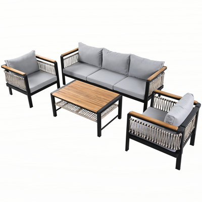 4 Pieces Outdoor Sectional Sofa Set 5-person Patio Seating Group Outdoor Conversation Set with Cushions and a Coffee Table for Patios, Gardens, or Bal by Latitude Run