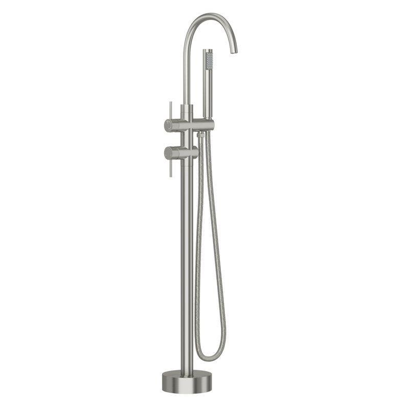 Robinet autoportant en nickel brossé pour baignoire, bec pivotant en douceur, robinet de baignoire à fixation au sol sur trépied en nickel, contrôle précis de la température et du débit, tuyau en acier inoxydable de 59 po