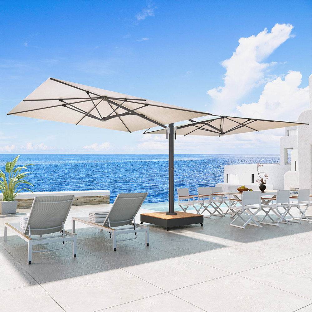 Menades Double-Sided Cantilever Umbrella with Base, Black
