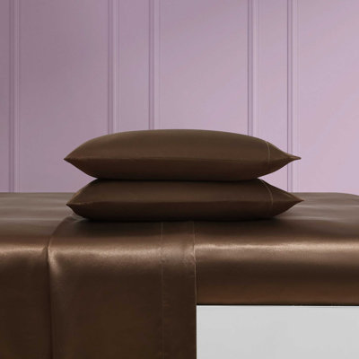 Betsey Johnson Soft Satin Sheet Sets In Solid Brown
