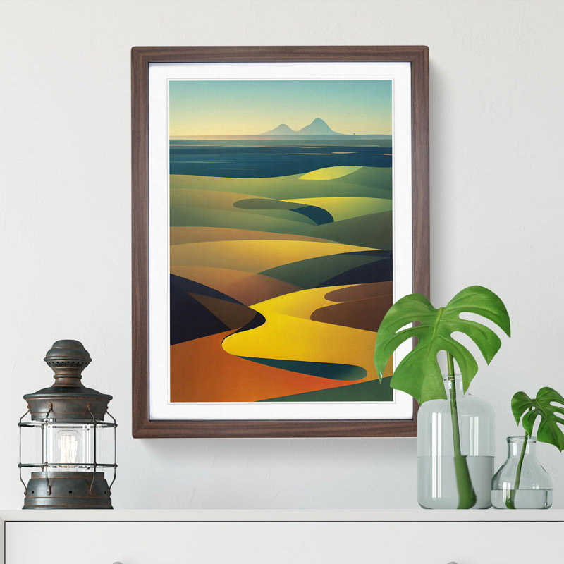Abstract Mountain Landscapes No.6 - Wall Art, 36cm H x 27cm W, Walnut Framed, White