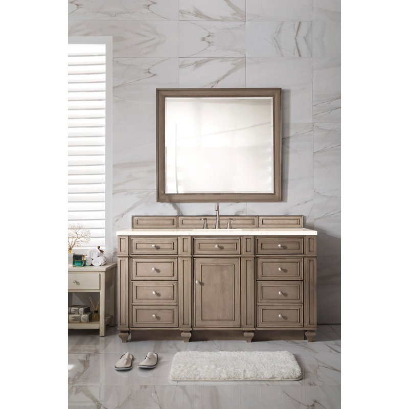 Bristol 60'' W Single Vanity, Whitewashed Walnut, White Zeus, 8" Widespread