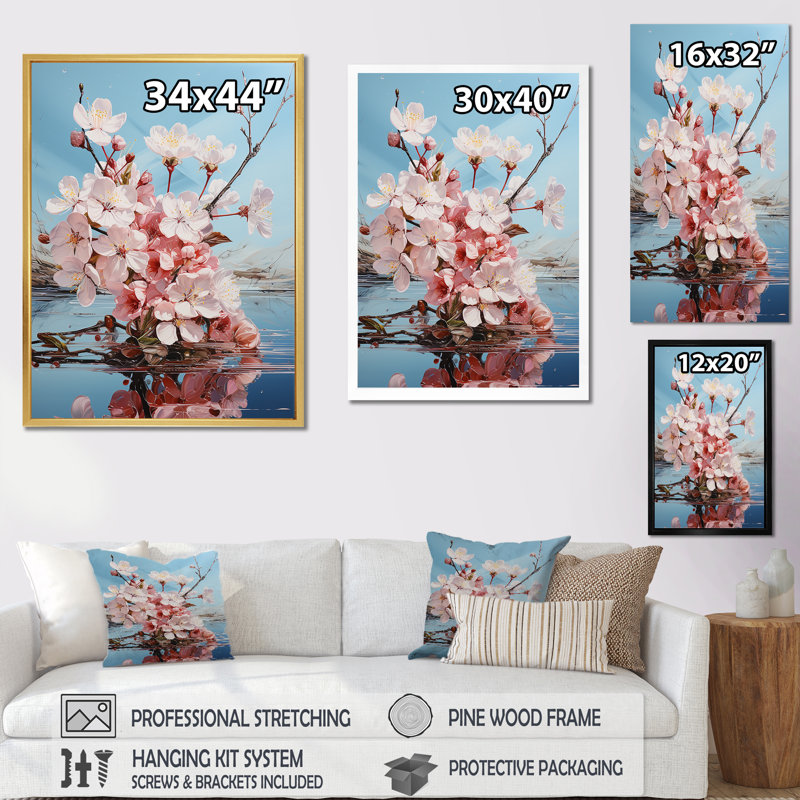 «Apple Blossom Flower Tree III», reproduction d'art sur toile, Cadre flottant blanc, 20" H x 12" W