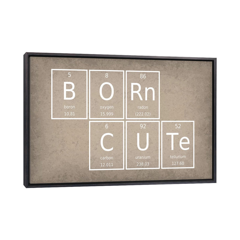 «Born Cute», reproduction d'art textuel, H 26 po x l 40 po x 1,5 po, Toile avec cadre noir patiné, Pas de tapis