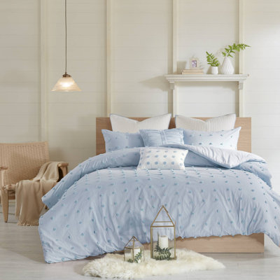 Brooklyn Cotton Jacquard Comforter Set with Euro Shams and Throw Pillows