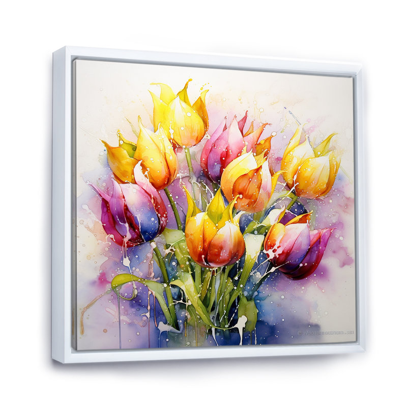 «Herald Tulip Flowers I», reproduction sur toile, Cadre flottant blanc, H 30 po x l 30 po