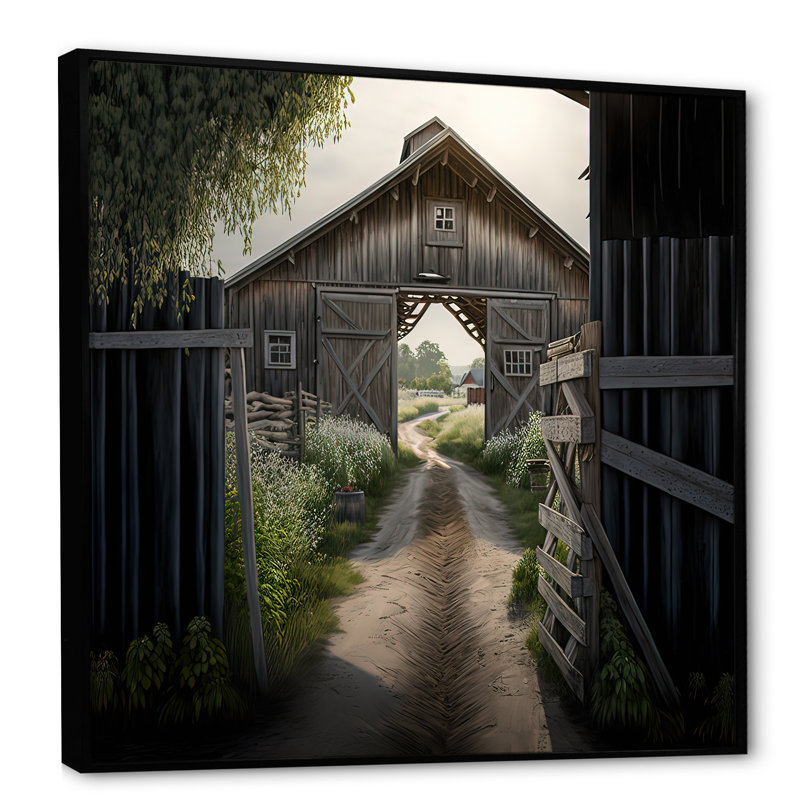 Pittoresque chemin sinueux et grange I - Barn Farm Ranch, impressions sur toile, H 24 po x l 24 po x P 1 po