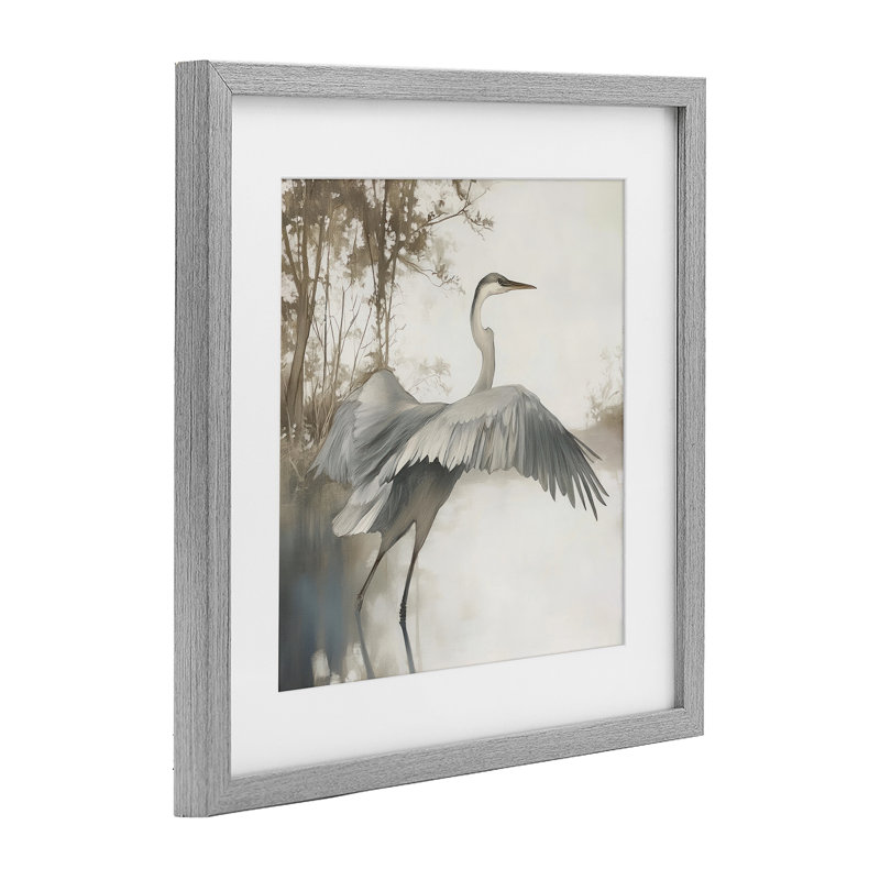 Plumes sur l'eau, reproduction encadrée sous verre, conception de Mona Grace, Cadre de ferme gris, H 16 po x l 16 po