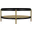 Table basse autoportante ronde noire avec tablette de rangement et pieds en laiton vieilli