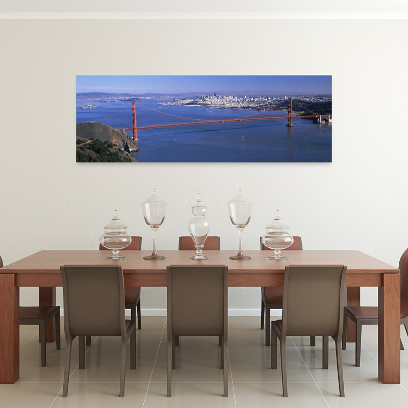 High angle view of a suspension bridge Golden Gate Bridge San Francisco California USA 1 Piece Wrapped Canvas Panoramic Wall Art