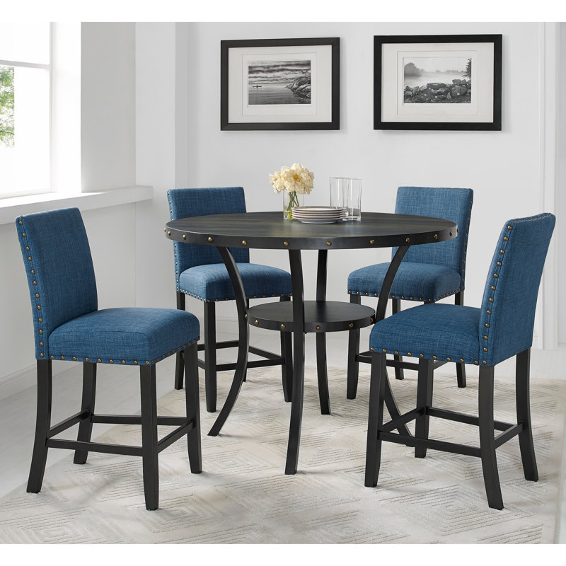 Fabric Counter Height Stools with Nailhead Trim, Navy/Black