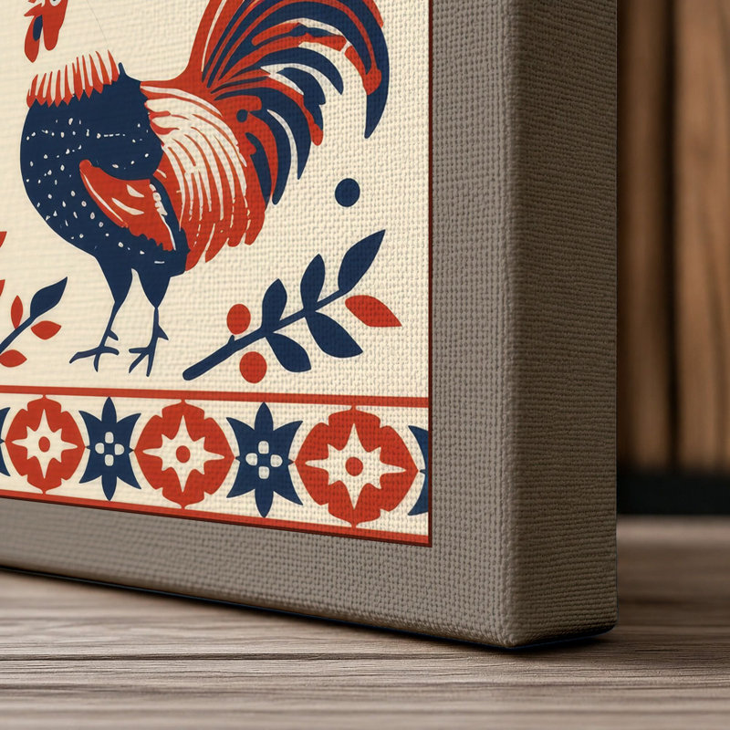 Four Roosters Grid Eclectic - Wrapped Canvas, 18x12 - 45.7 x 30.5 cm, Taupe Border