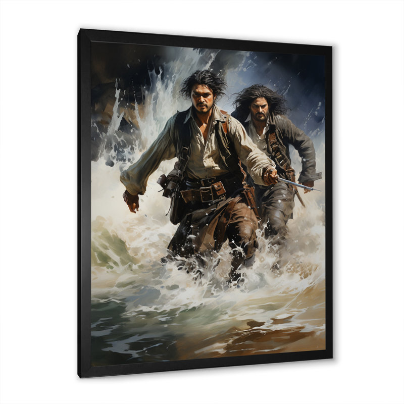 Pirate Swashbuckling Duel - Pirate Canvas Art Print, H 44 po x l 34 po x P 1,5 po, Cadre photo noir