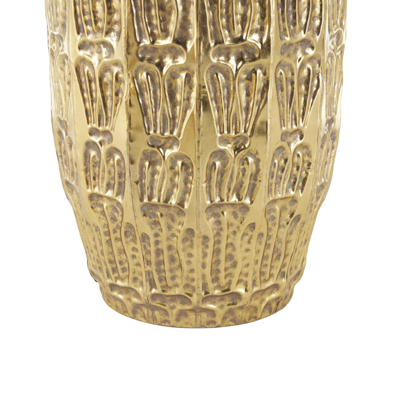 Braseby Metal Tall Decorative Gold Vase with Grooved Patterns Set, 36" H x 18.25" W x 18.25" D