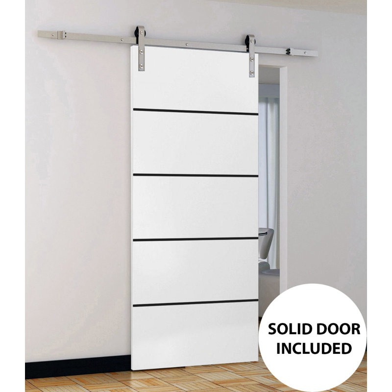 Porte de grange en bois massif massif, Satin blanc, 36 po x 80 po
