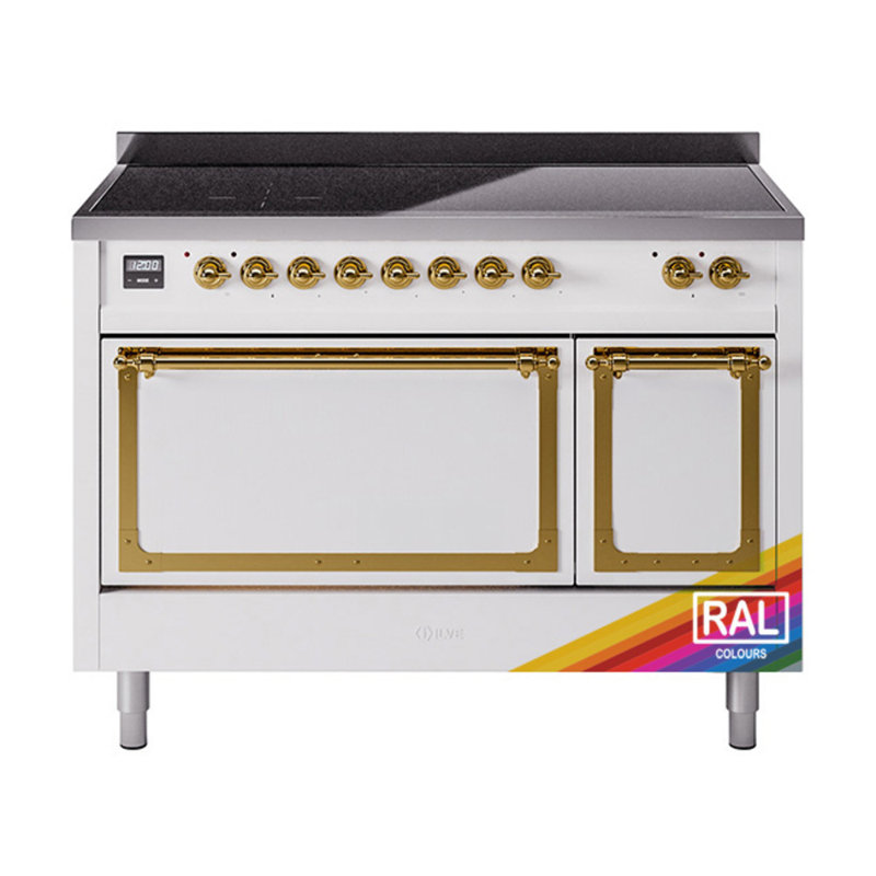 Cuisinière à induction 48 po ILVE Nostalgie II Series (porte pleine, RAL) (porte vitrée), Laiton