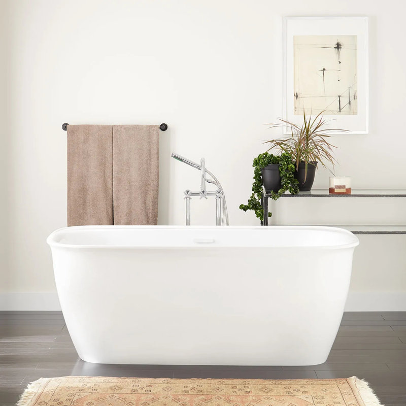63" Rassi Acrylic Freestanding Soaking Bathtub, White