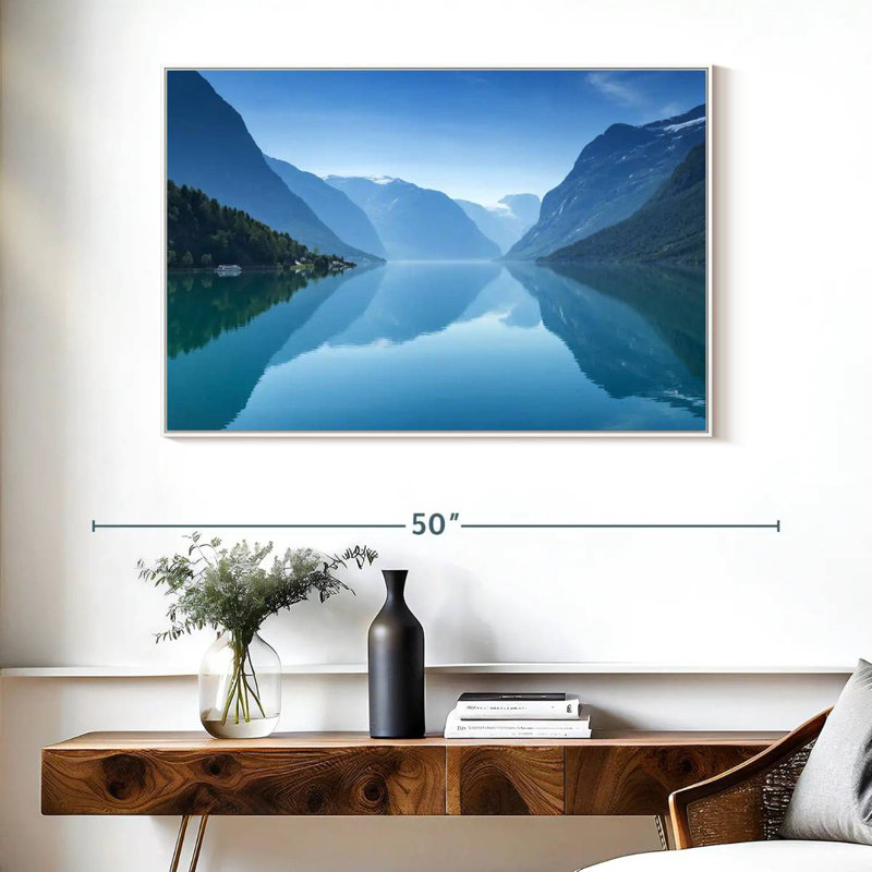 Vue du lac Lovatnet, Cadre flottant blanc, 40 po x 27 po