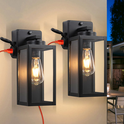 Dusk to Dawn Outdoor Wall Lantern with Built-in Outlet 