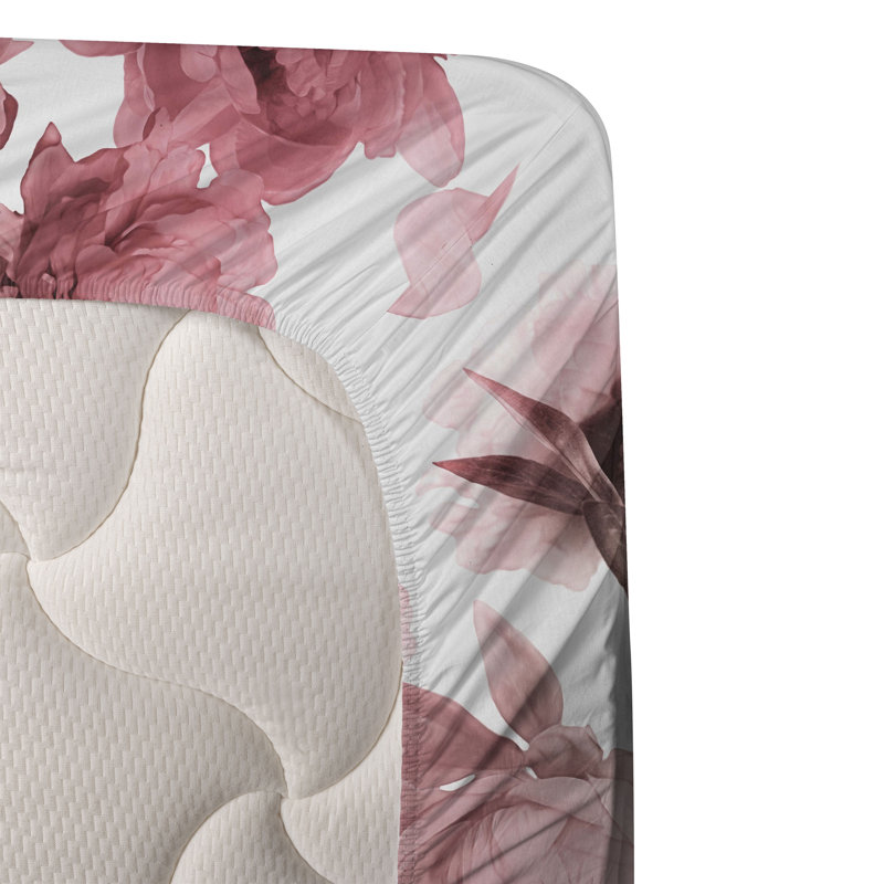 Ambesonne Vintage Sheet Set Soft Tones Nostalgic Peony Pastel Pink and Pale Rose, California Sheet Set with 2 Pillowcases